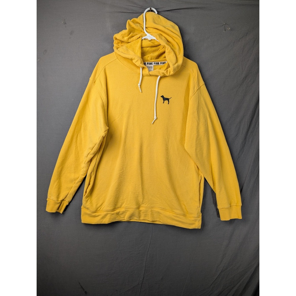 Victoria's Secret PINK Hoodie Yellow Long Sleeve Pullover Dog Logo Large 6513